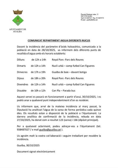 Comunicat repartiment aigua