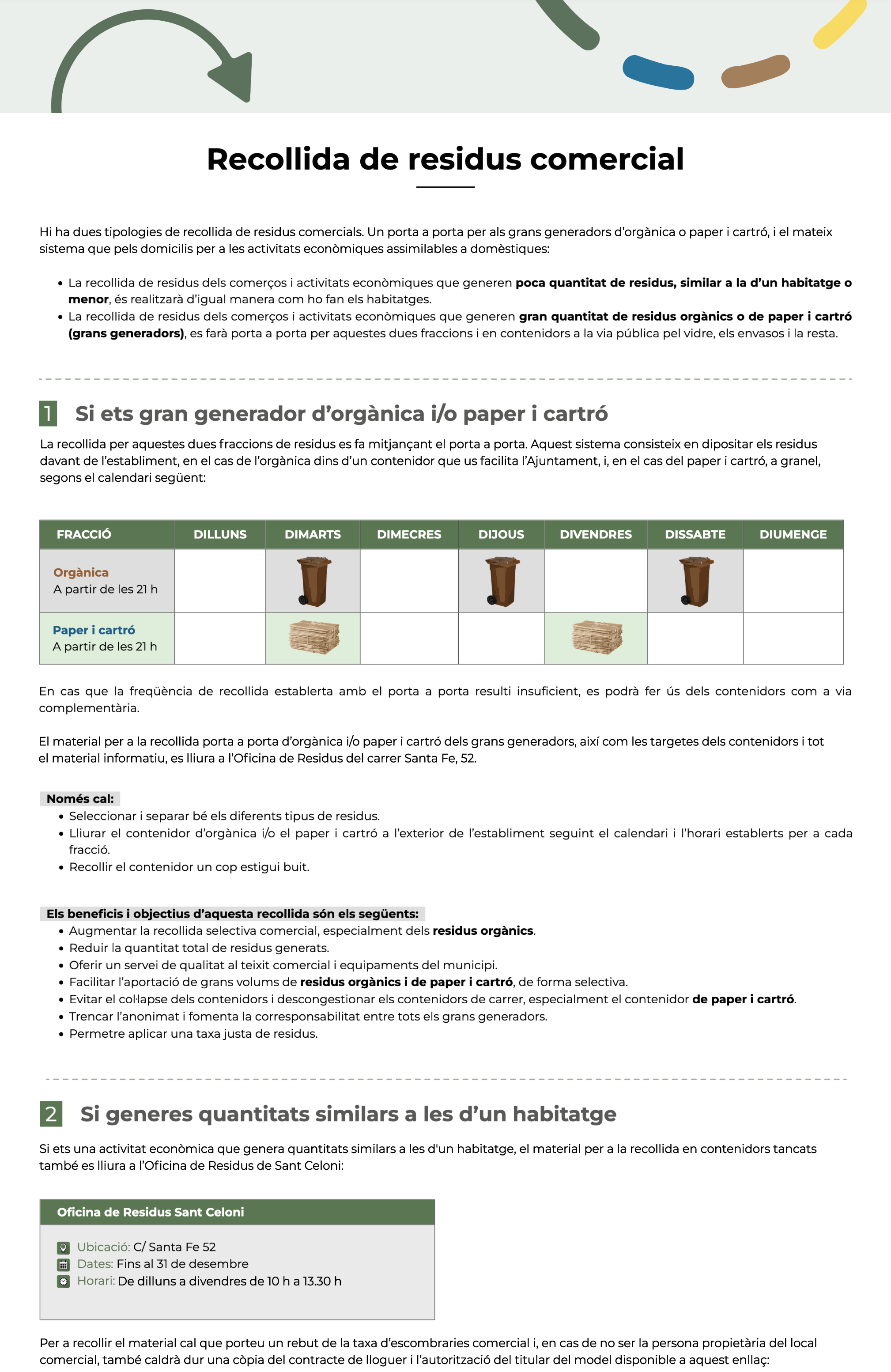 Residus comercials nou horari