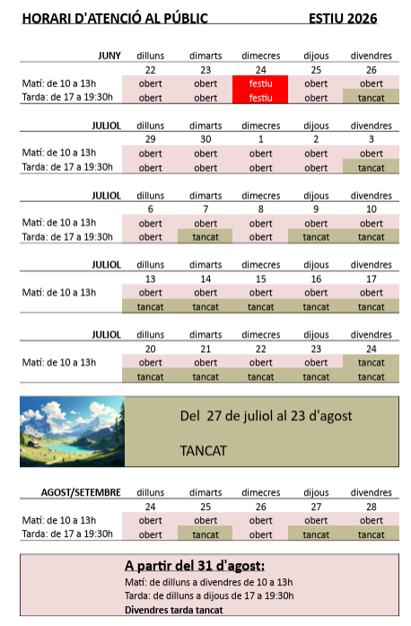 Horari atenci&oacute; Estiu 26