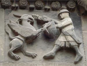 En Soler de Vilardell matant el drac (Portal de St. Iu, catedral de Barcelona)