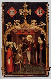 Santa Ll&uacute;cia repartint almoina, de Bernat Martorell 