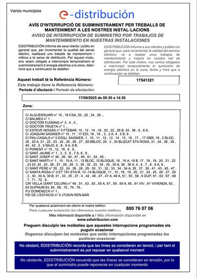 Talls subministrament elèctric