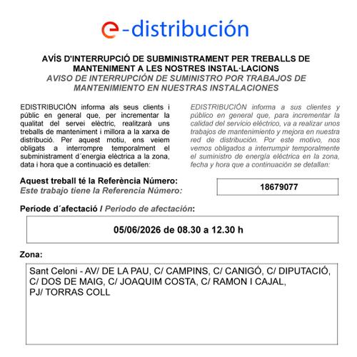 Talls subministrament el&egrave;ctric