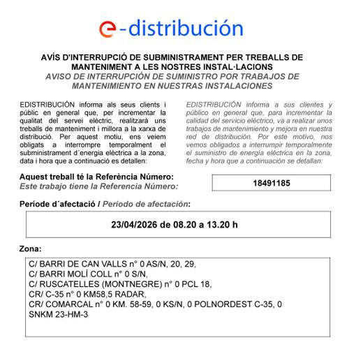 Talls subministrament el&egrave;ctric