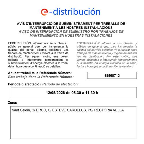 Talls subministrament el&egrave;ctric 12/05