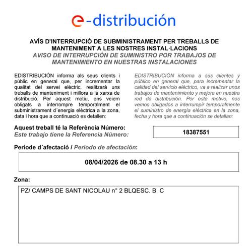 Talls subministrament el&egrave;ctric